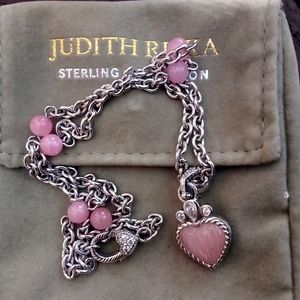 Judith Ripka Sterling Silver 925 Pink Jade Heart Pendant  Necklace